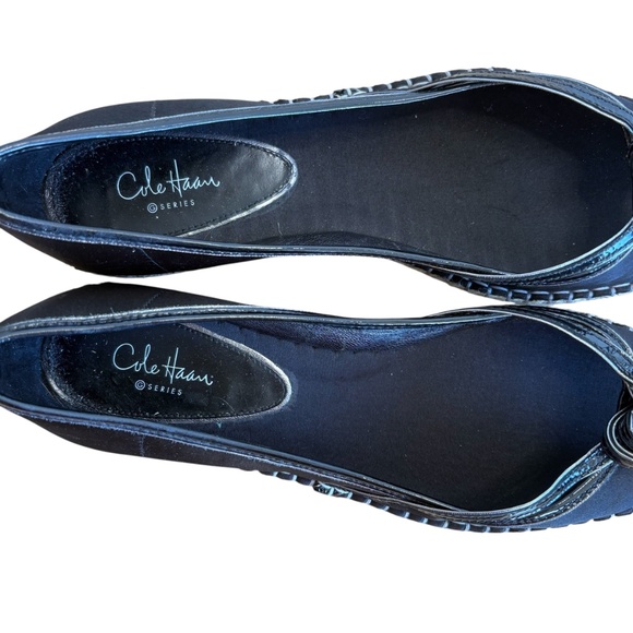 Cole Haan G Series Sabella Black Satin Peep Toe Espadrille Flats Size 11 w/ Box - Picture 11 of 15
